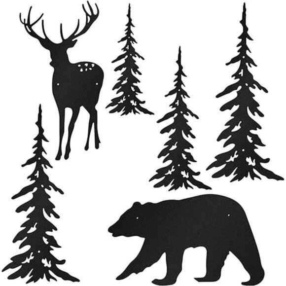 6-Piece Rustic Metal Wall Art Set - Deer, Bear, Pine Tree Forest Decor (Black) - Picture 8 of 8